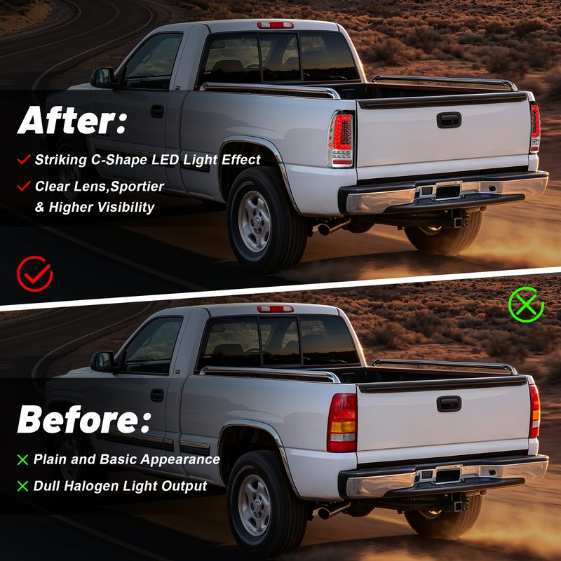 LED Tail Lights for 1999-2006 GMC Sierra & 1999-2002 Chevy Silverado Clear Lens Plug & Play-5