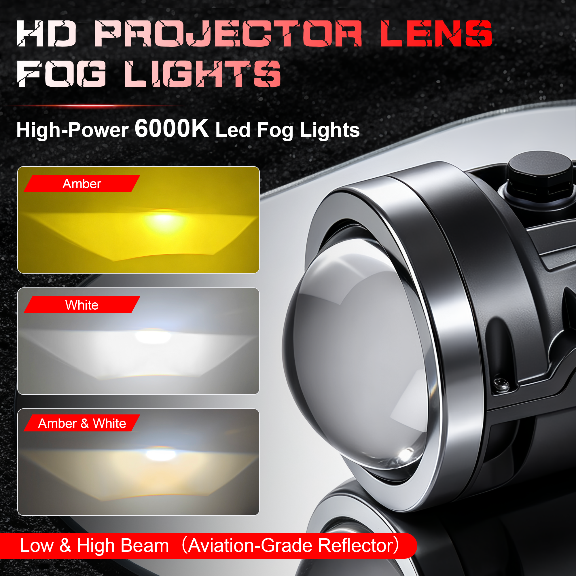 DOT Approved LED Projector Fog Light for 2011–2013 Toyota Corolla, 3-Color Bi-Beam,Brackets Included, 1 Pair