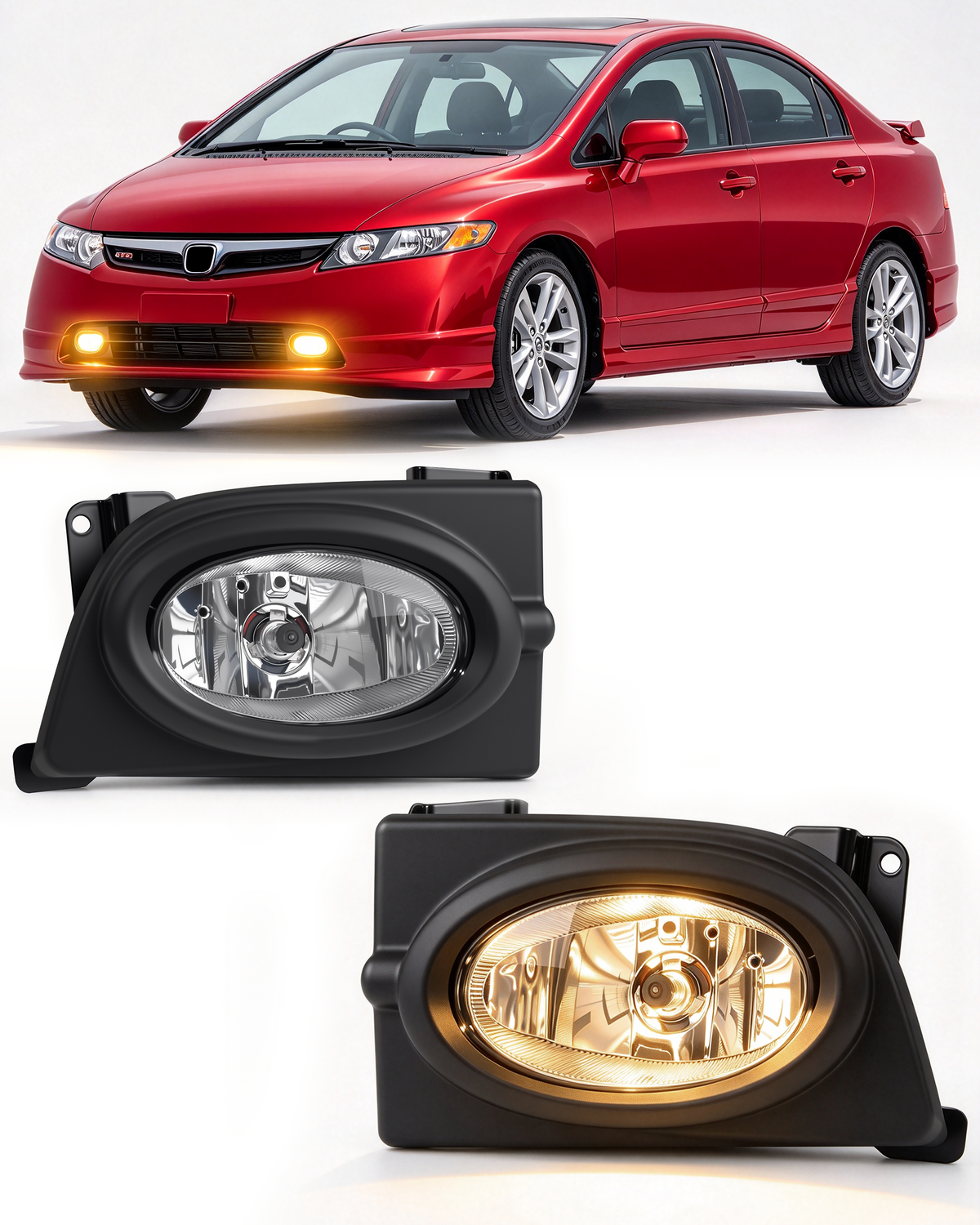 DOT approved Halogen Fog Lights for 2006 - 2008 Honda Civic 4-Door Sedan,Wiring Harness,Plug and Play-1