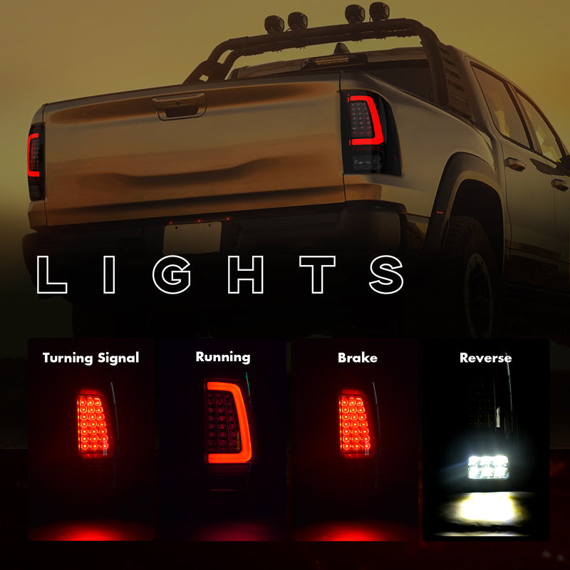 OKSIWA Full Led tail lights for 2009-2018 Dodge Ram Rear Light Assembly Turn Signal,Brake Light,Reverse Light Smoked 1 Pair Rear Lights-2