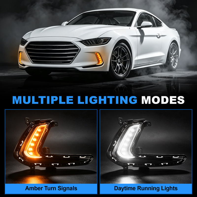 LED Daytime Running Light Assembly for 2017–2018 Hyundai Elantra, DRL with Amber Turn Signal,1 Pair-2