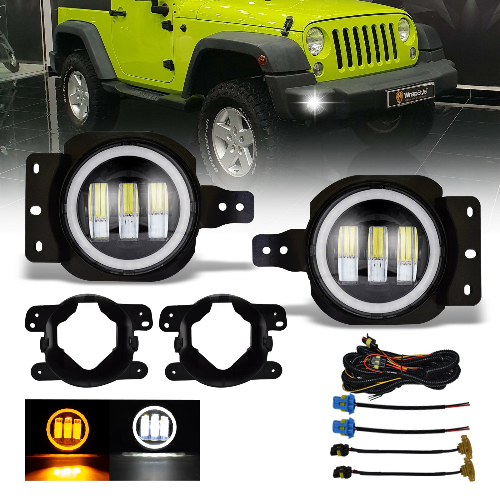 LED Fog Lights Bumper Lamps For 07-18 Jeep Wrangler JK 11-13 Dodge Charger