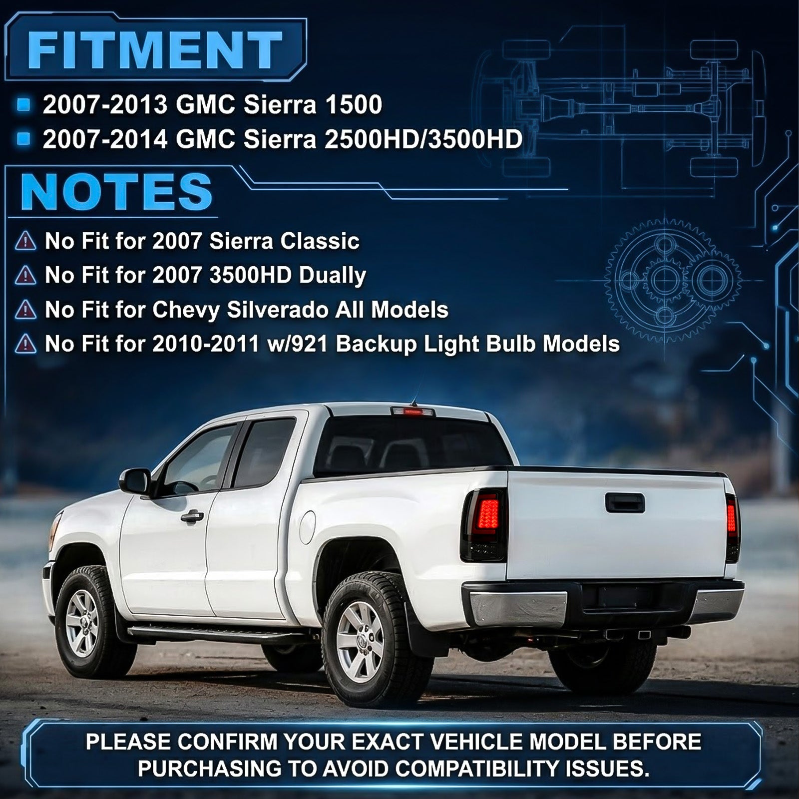LED Tail Lights for 2007-2013 GMC Sierra 1500/2500HD/3500HD Waterproof Plug & Play-3