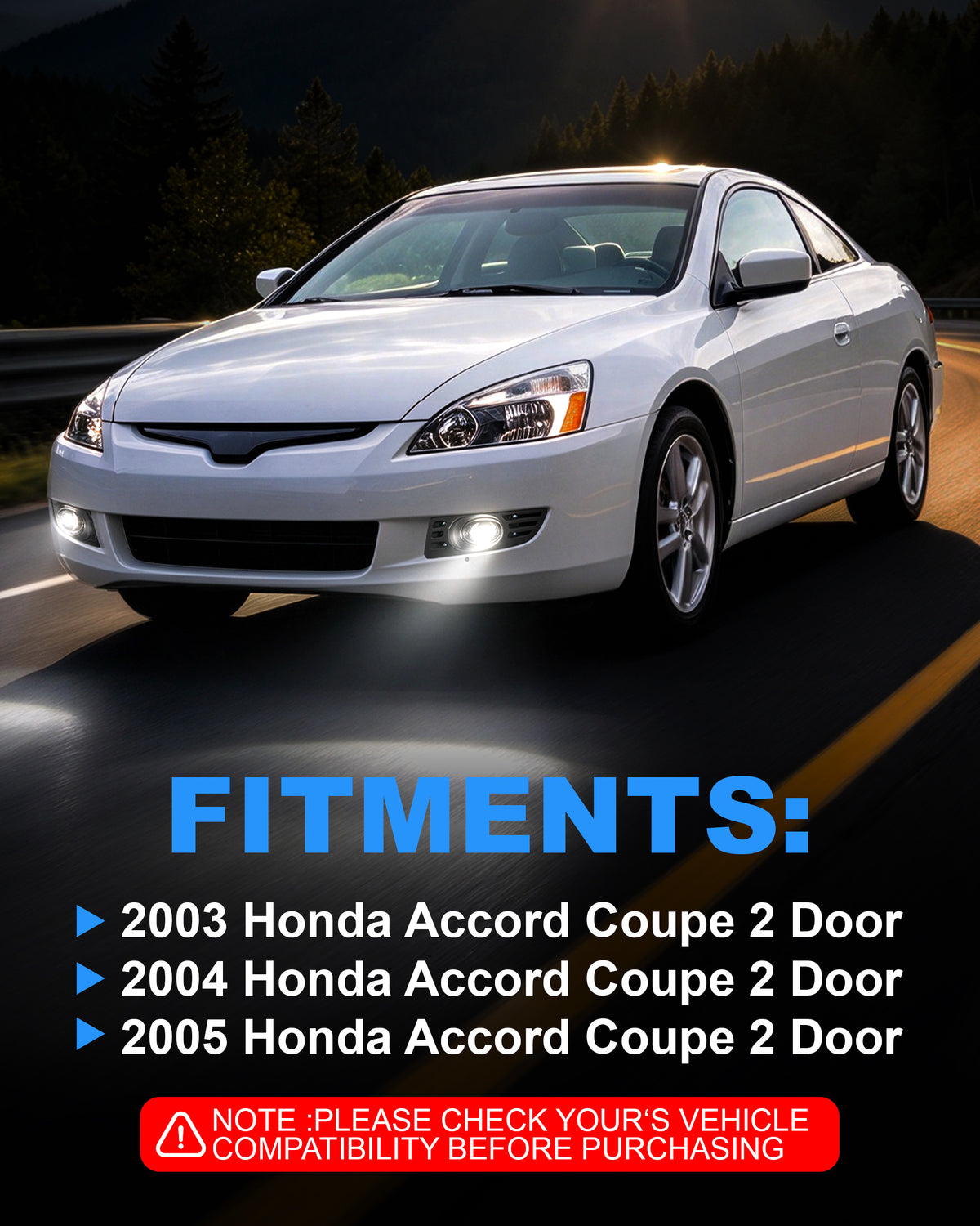 DOT approved LED Fog Lights for  2003-2005 Honda Accord 2 Door Coupe