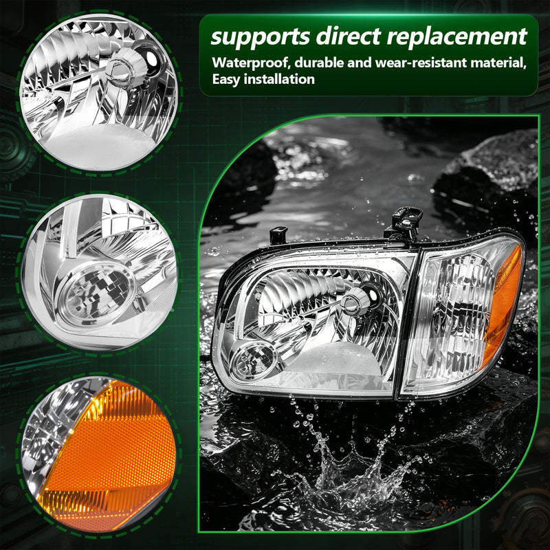 Halogen Headlight Assembly with Amber Reflector for 2005-2006 Toyota Tundra & 2005-2007 Sequoia 1 Pair Direct Fit-6