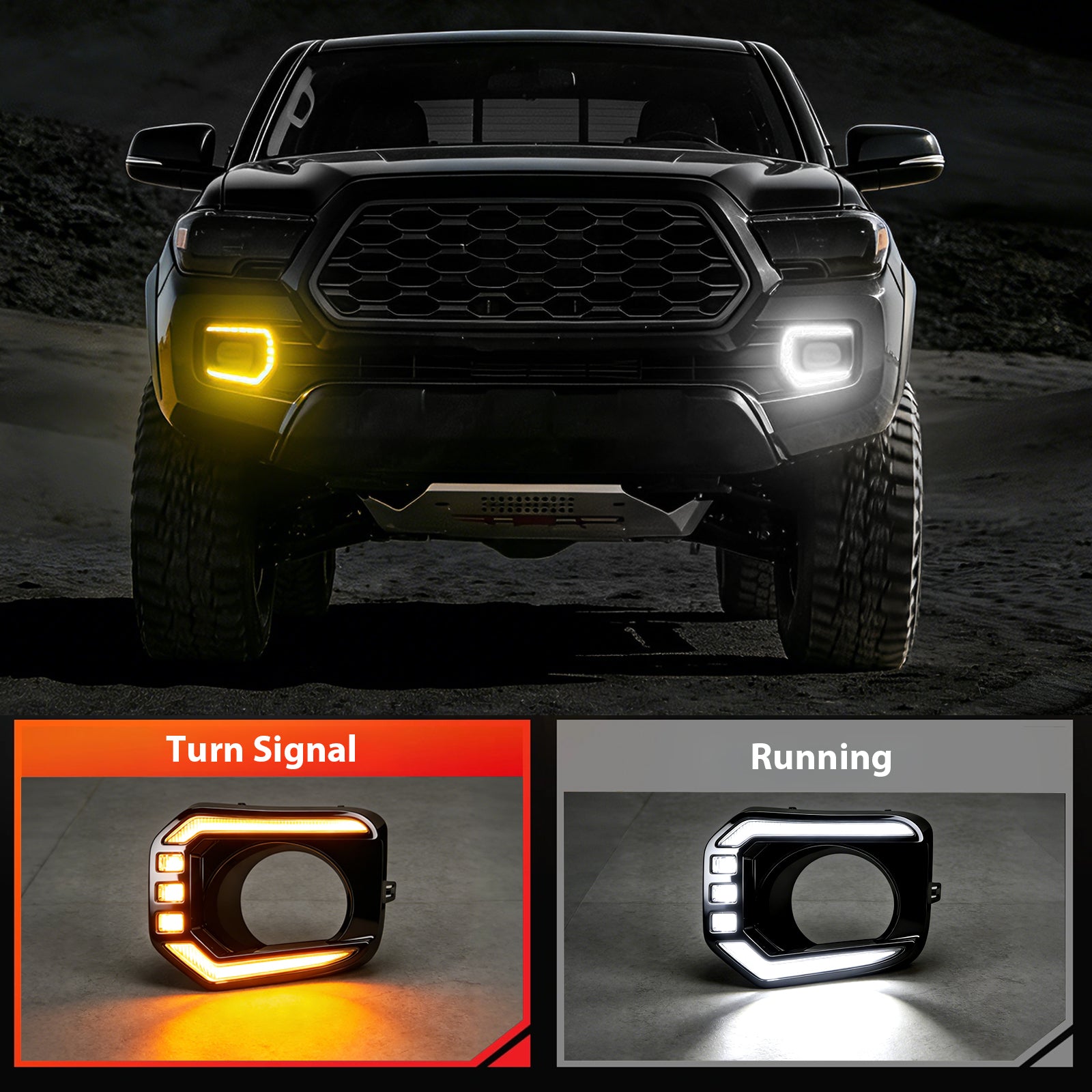 OKSIWA LED Front Bumper Fog Light for 2016-2023 Tacoma, DRL Daytime Running Lights with Amber Turn Signal, LED Fog Lamps Assemblies | 1 Pair-2