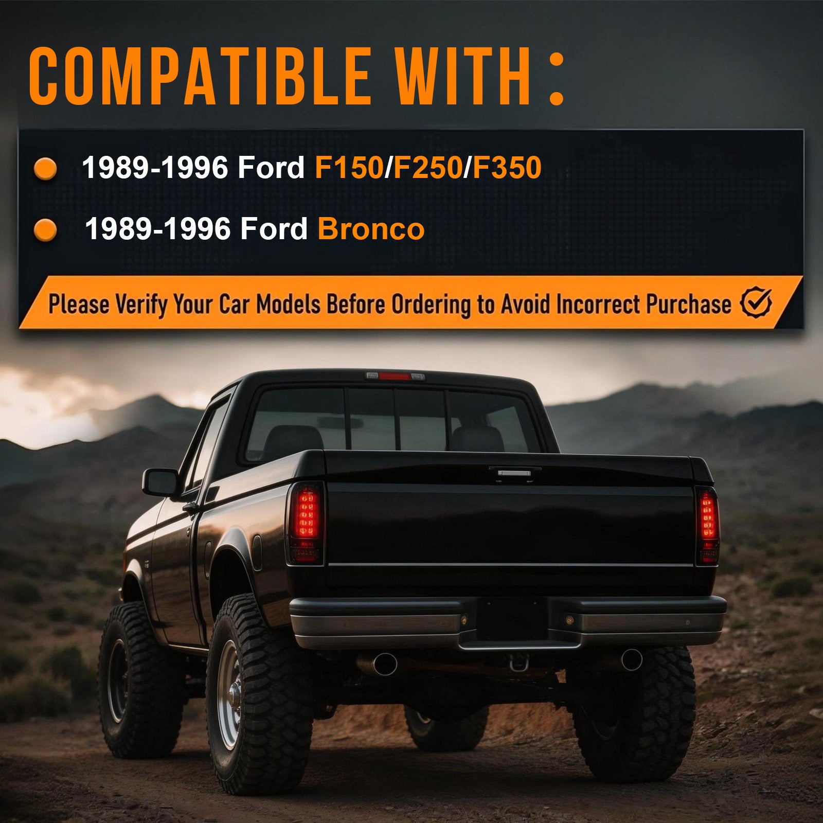 Animated Smoked LED Tail Lights for 1989-1996 Ford F-150 F-250 F-350 Bronco Weatherproof Plug & Play-3