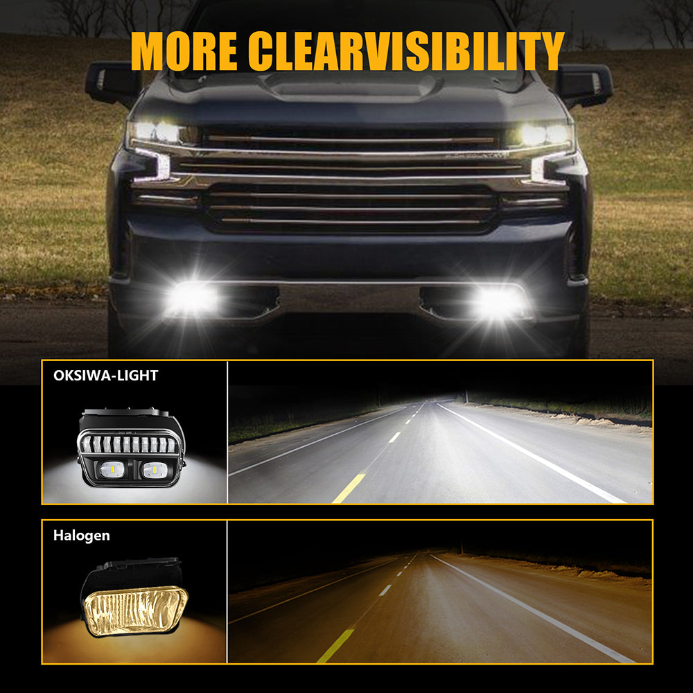 OKSIWA LED Fog Lights with Day Running Light for Chevy Silverado 2003-2006 All Models,Avalanche 2002-2006,White DRL, Amber Turn Signal, Pickup Truck Driving Fog Lamps, Clear Lens