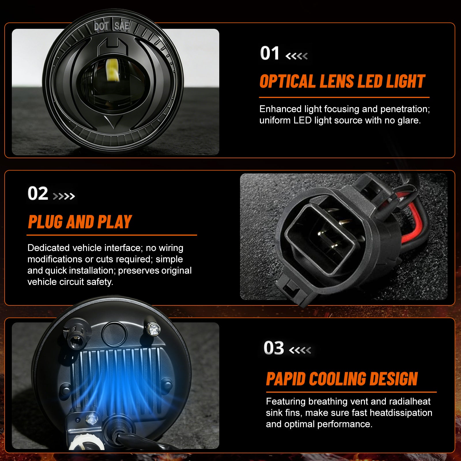 OKSIWA LED Fog Lights Fit for 07-13 Chevy Avalanche 07-14 Suburban Tahoe GMC Yukon/XL Ford Mustang 08-09 Pontiac G8, Front Driving Fog Lamps Assembly Replacement, 1 Pair