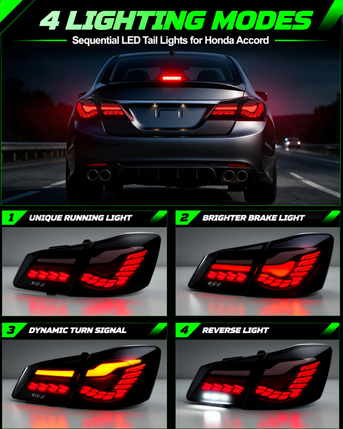 Sequential LED Tail Lights for 2013-2015 Honda Accord LX ,Plug and Play-2