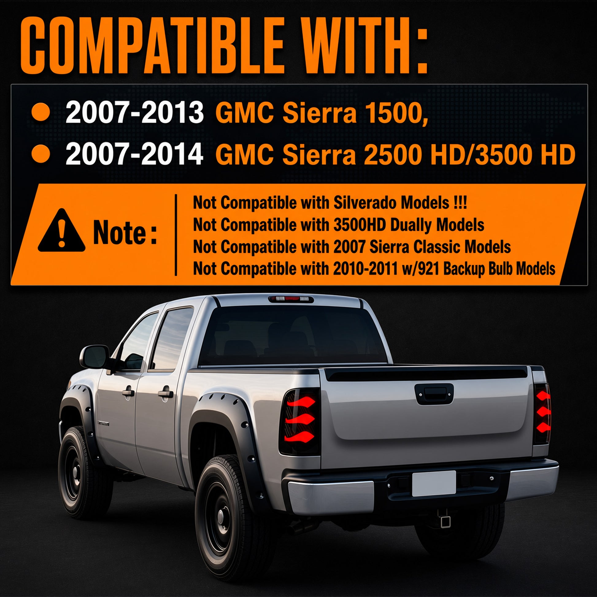 LED Tail Lights for 2007-2013 GMC Sierra 1500/2500HD/3500HD Waterproof Plug & Play-3