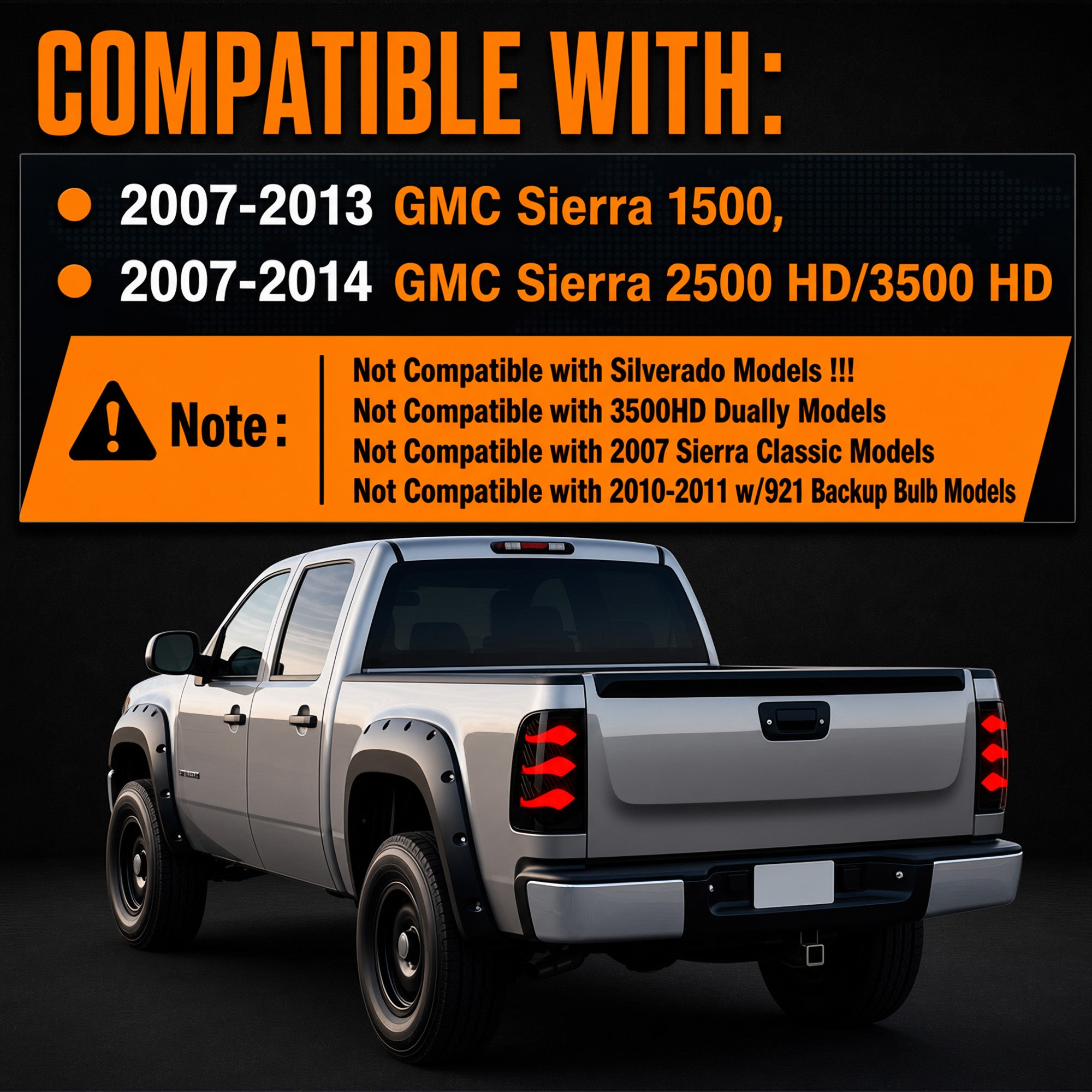 LED Tail Lights for 2007-2013 GMC Sierra 1500/2500HD/3500HD Waterproof Plug & Play-3