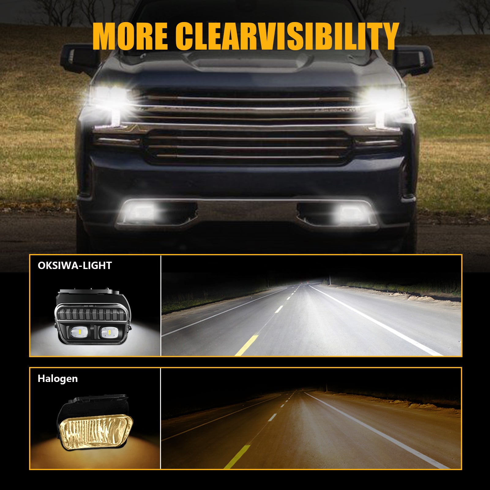 DOT Approved LED Fog Lights with Clear Lens for 2003-2006 Chevy Silverado & 2002-2006 Avalanche  Plug & Play-2