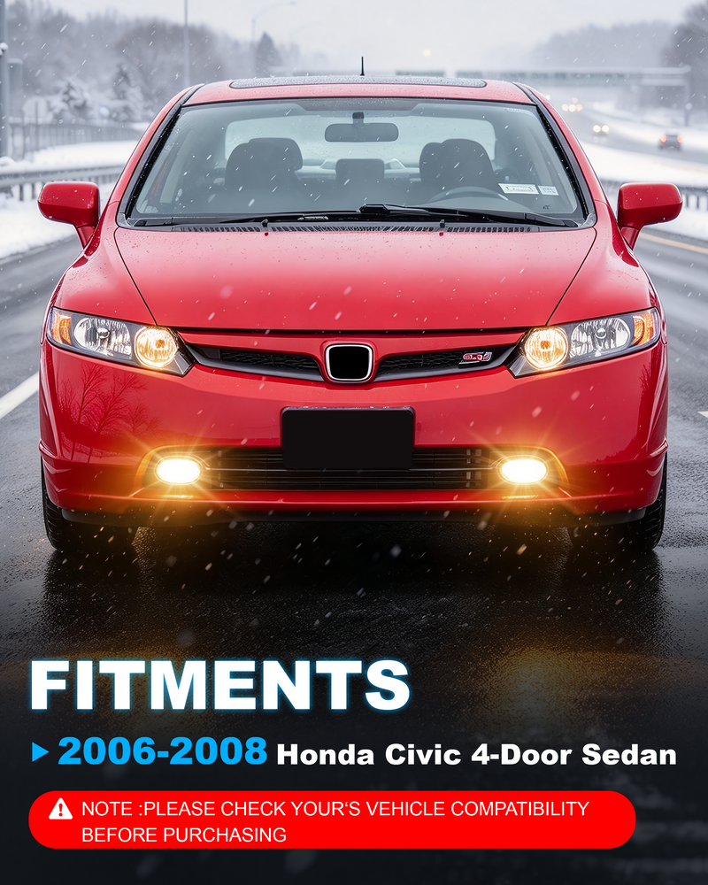 DOT approved Halogen Fog Lights for 2006 - 2008 Honda Civic 4-Door Sedan,Wiring Harness,Plug and Play-3