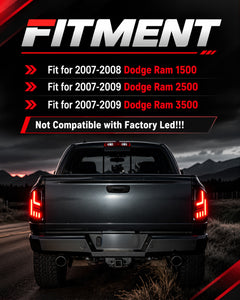 Sequential Full LED Tail Lights for 2007–2008 Dodge Ram 1500 & 2007–2009 Ram 2500 3500-3