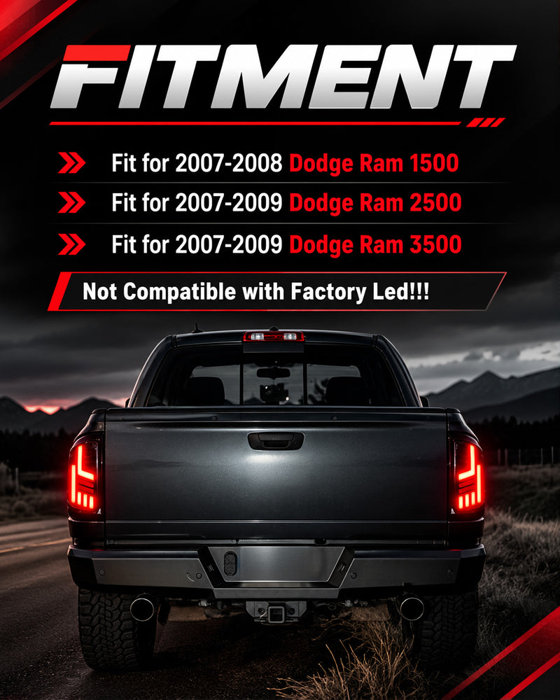 Sequential Full LED Tail Lights for 2007–2008 Dodge Ram 1500 & 2007–2009 Ram 2500 3500-3
