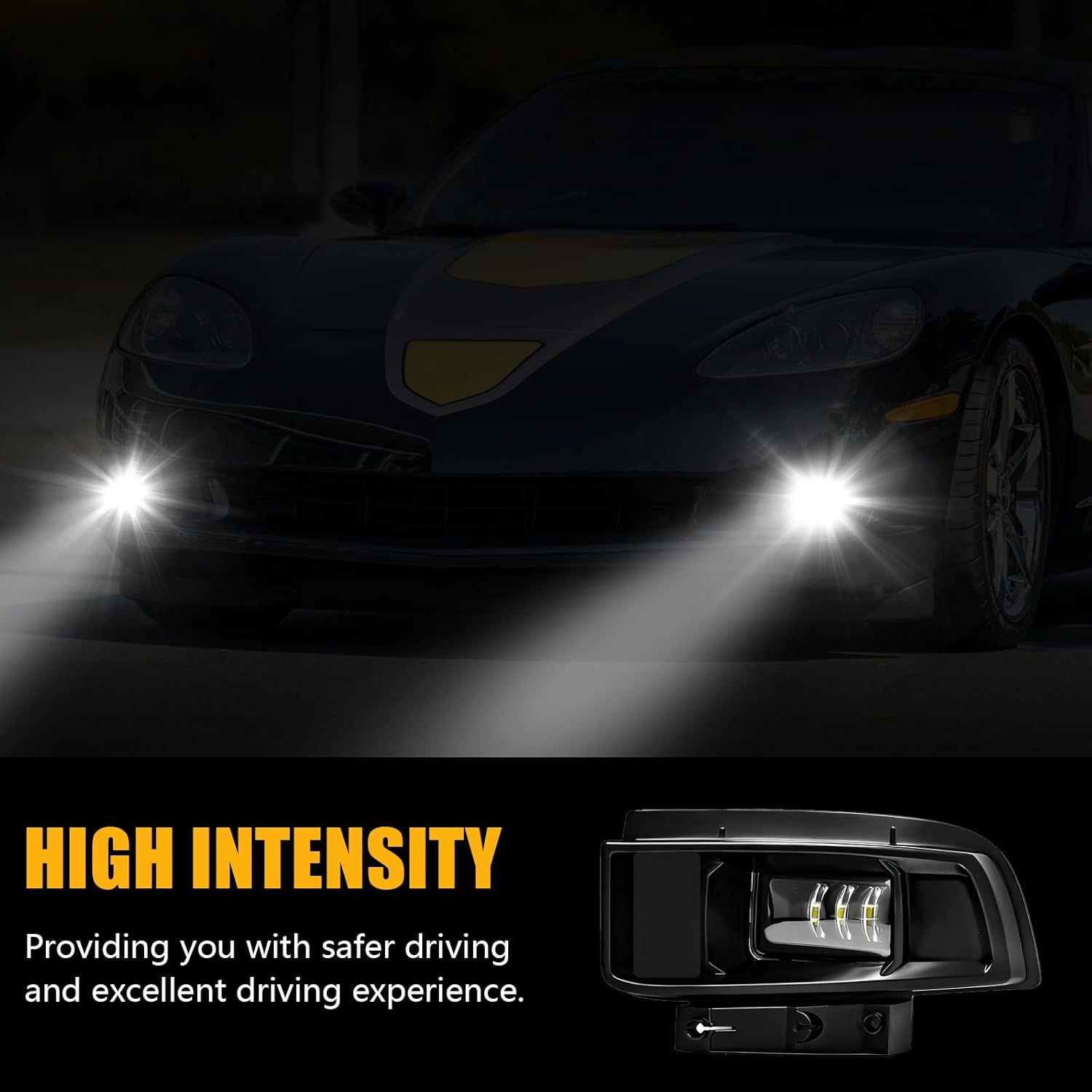 OKSIWA Upgrade LED Fog Lights for 2005-2013 Chevrolet Corvette C6 Base Models,Drving Fog Lamp Replacement, Plug N Play,Waterproof, Clear Lens-4