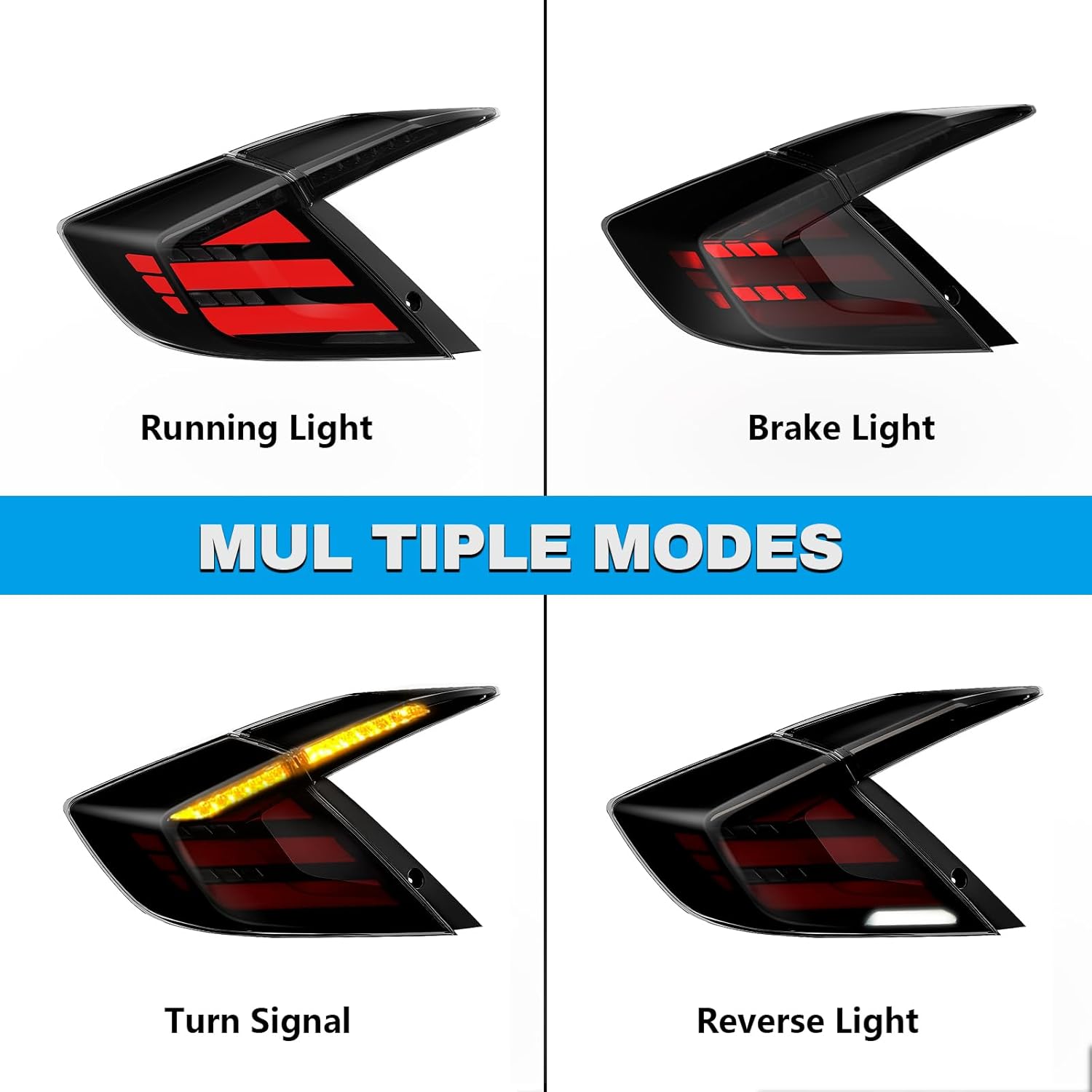 OKSIWA LED Tail Lights for Honda Civic 10th Gen Sedan 2016-2021,Rear Tail Lamps Assembly with Starting Animated,One Pair Sequential LED Turn Signal,Smoked(Not Fit Hatchback & Type R)