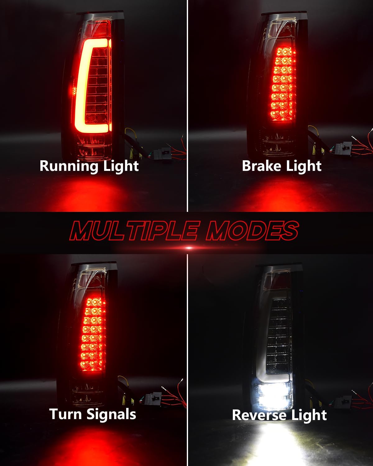 Smoked LED Tail Lights for 1988-1998 Chevy GMC C/K Pickup, 92-99 Suburban, 95-00 Tahoe, Full Size Blazer Yukon Cadillac Escalade Plug & Play
