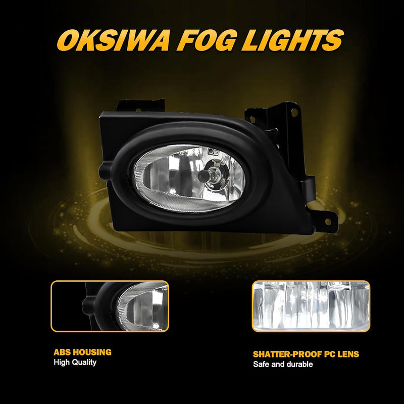 OKSIWA Halogen Fog Lights Fit for 2006 2007 2008 Honda Civic 4-Door Sedan,Front Bumper Driving Light Replacement Kit, Fog Lamps Replacement with Wiring Harness,Clear Lens,Plug and Play-5