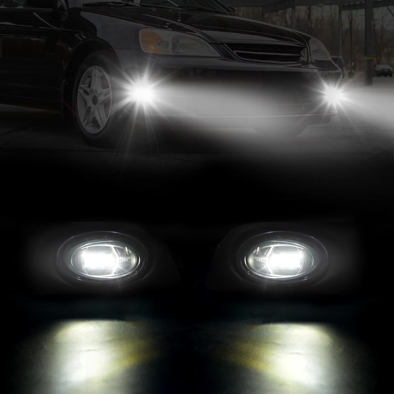 OKSIWA LED Fog Lights for 2001 2002 2003 Honda Civic Coupe 2DR,Front Bumper Driving Light, Fog Lamps Assembly Replacement With Switch, Wiring Harness, Plug and Play