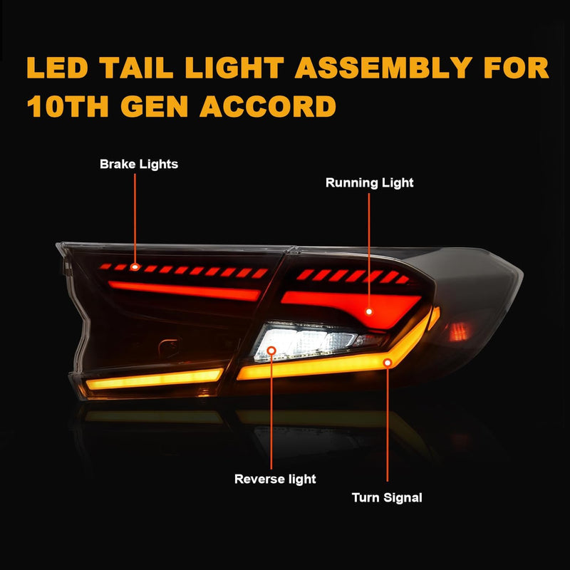 OKSIWA Full LED Tail Lights for Honda Accord 2018 2019 2020 2021 2022 (10th & 10.5th Gen) | 18-22 Accord Rear Lights with Start-Up Animation, Turn Signals, Brake Lights, and Reverse Lights-5