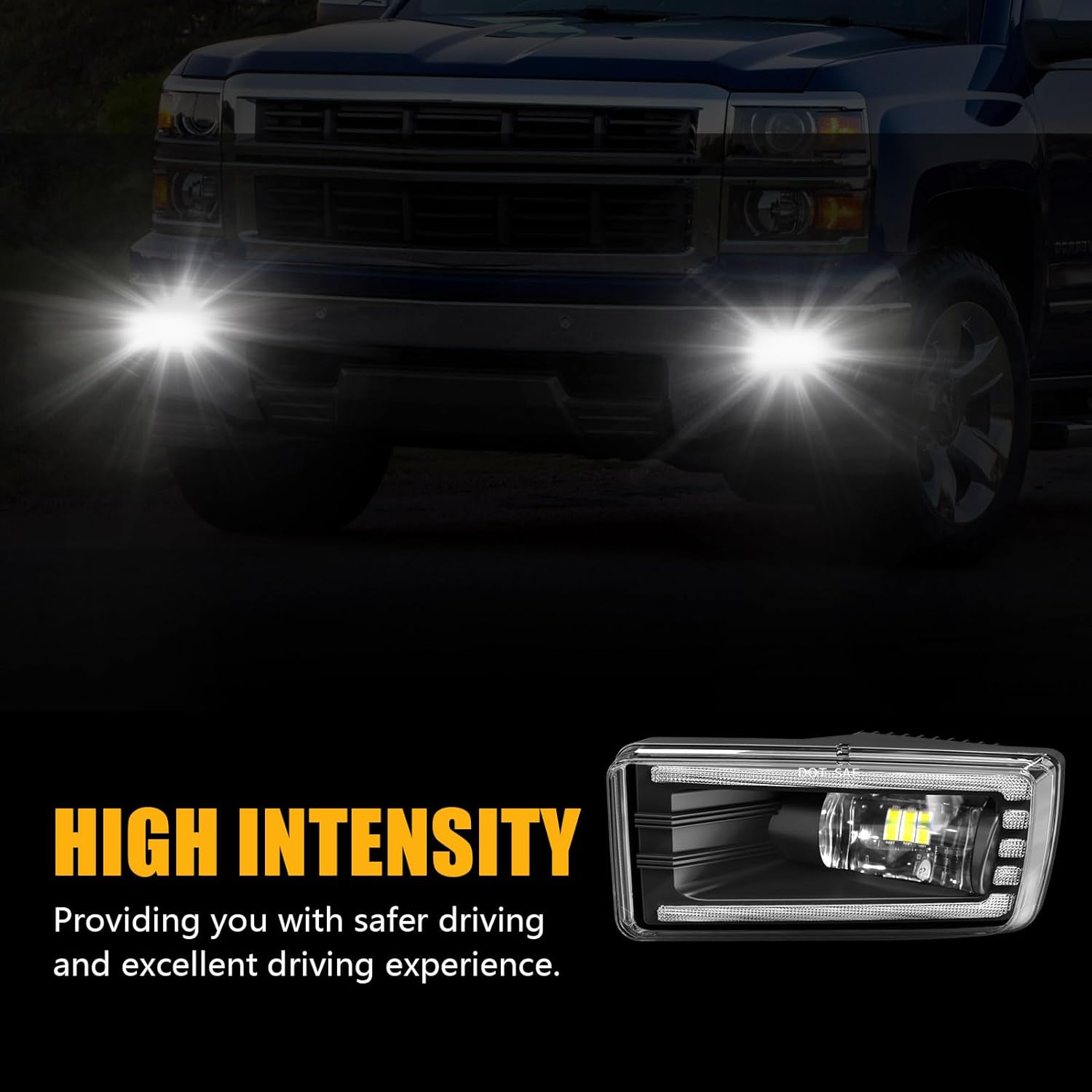 OKSIWA  LED Fog Lights with Day Running Light Amber Turn Signal for 2007-2015 Chevy Silverado, Suburban, Tahoe, 2007-2013 Avalanche, Pick Up Truck Fog Lamp with Fog Wiring Harness Switch