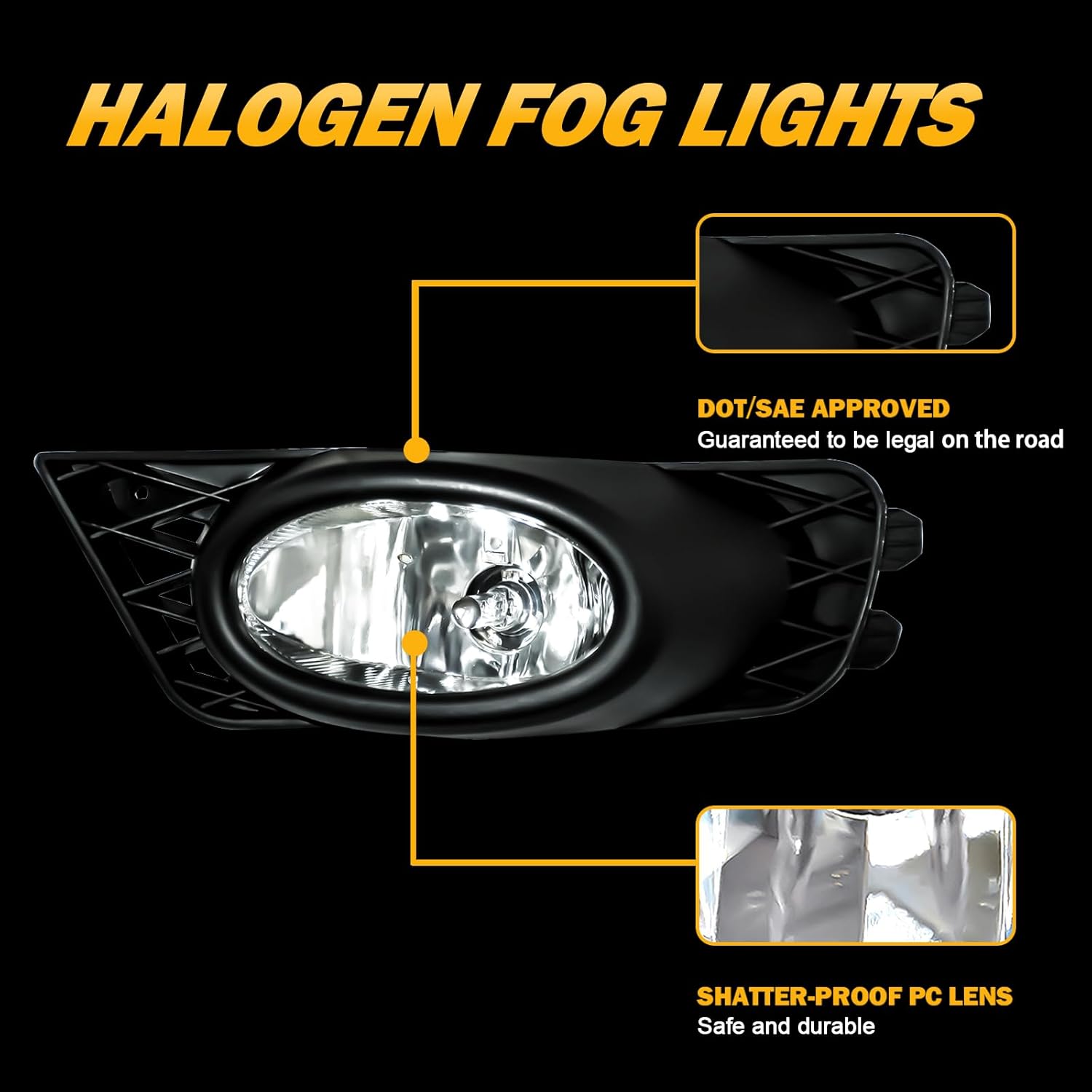 OKSIWA Halogen Fog Lights Fit for 2009 2010 2011 Honda Civic 4-Door Sedan,Front Bumer Driving Light Kit,Fog Lamps Replacement with Wiring Harness,Clear Lens,Plug and Play