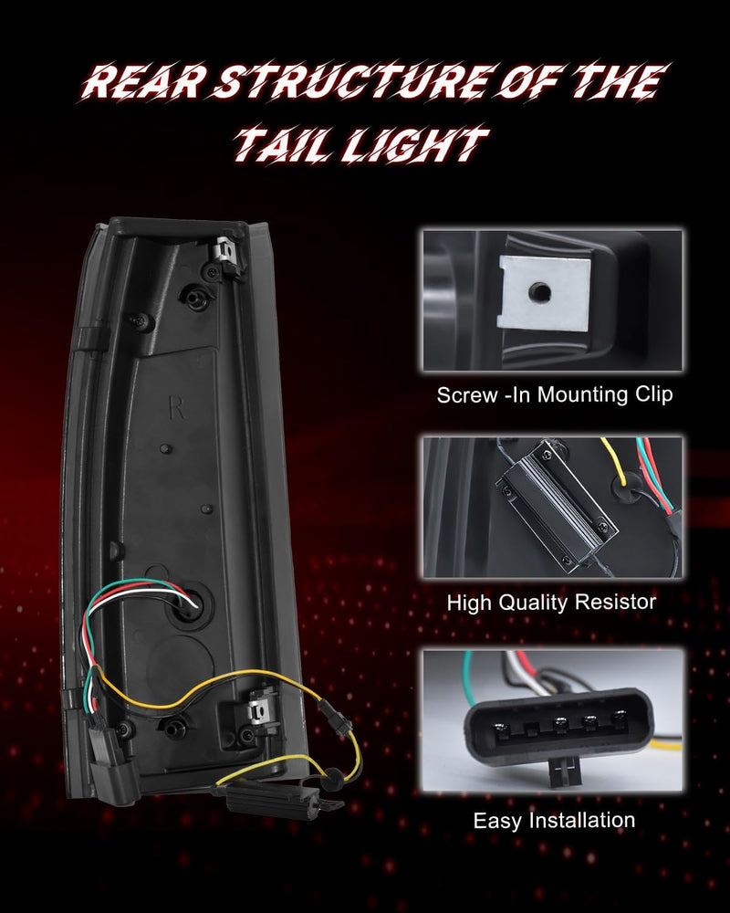 Animated Sequential LED Tail Lights for 1988-1998 Chevy GMC C/K Sierra, 92-99 Suburban Yukon, 95-99 Tahoe,Blazer,Cadillac Escalade Plug & Play-4