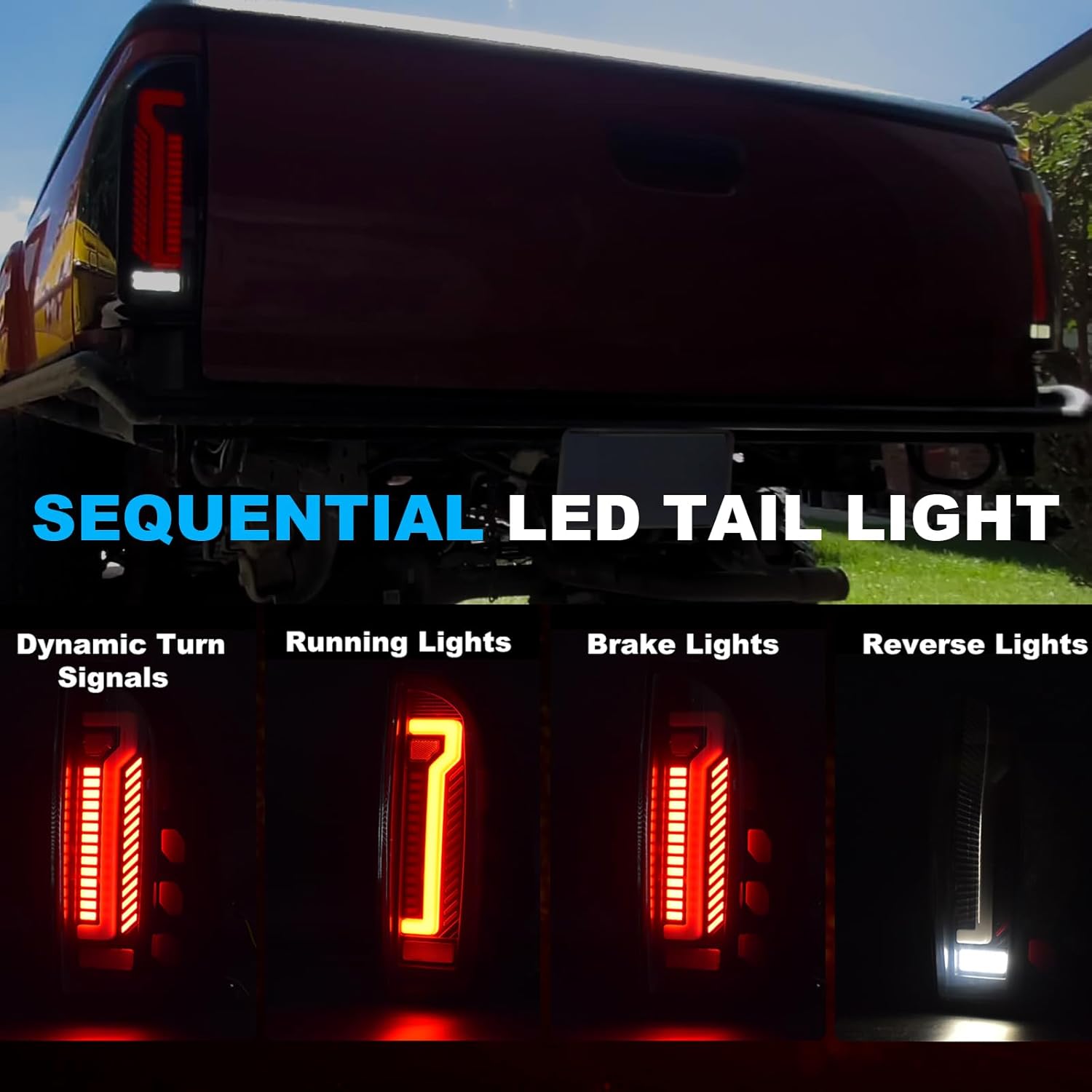 OKSIWA Sequential Full LED Tail Light Assembly for 2005-2015 Toyota Tacoma, 2nd Gen Tacoma - Animated, Dynamic Turn Signal, Brake, Reverse Lights - Smoked