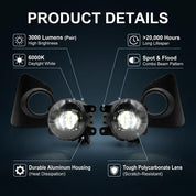 OKSIWA LED Fog Light for 2014 2015 2016 Toyota Corolla S SE,Fog lamp Assembly Replacement, IP67 Waterproof, Clear Lens,Include Fog Wiring Harness