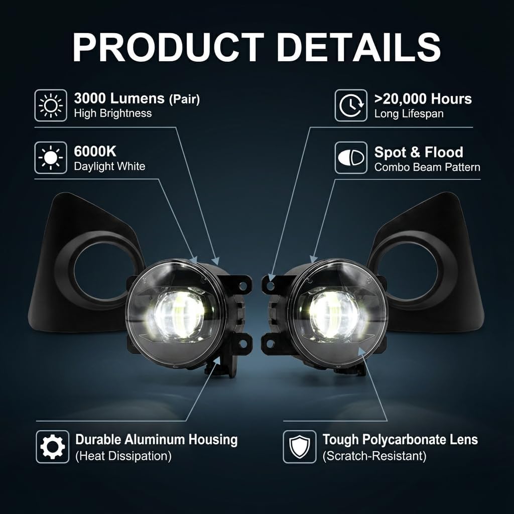 OKSIWA LED Fog Light for 2014 2015 2016 Toyota Corolla S SE,Fog lamp Assembly Replacement, IP67 Waterproof, Clear Lens,Include Fog Wiring Harness-3