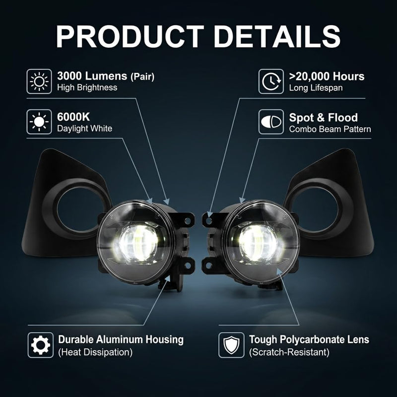 OKSIWA LED Fog Light for 2014 2015 2016 Toyota Corolla S SE,Fog lamp Assembly Replacement, IP67 Waterproof, Clear Lens,Include Fog Wiring Harness-3