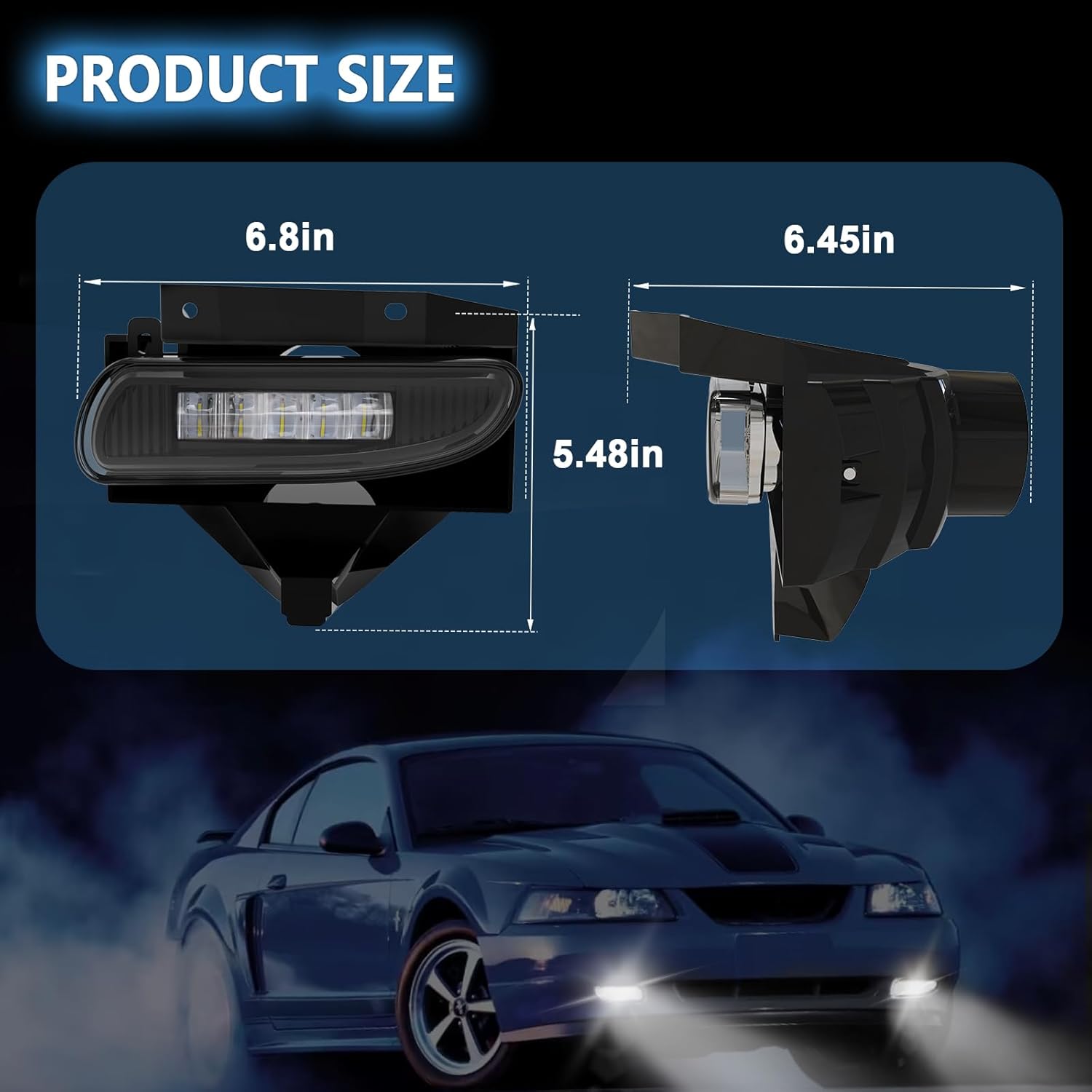OKSIWA Fog Lights Assembly Compatible with 1999-2004 Ford Mustang, Bumper Driving Fog lamp Assembly Replacement (LED Fog Lights)