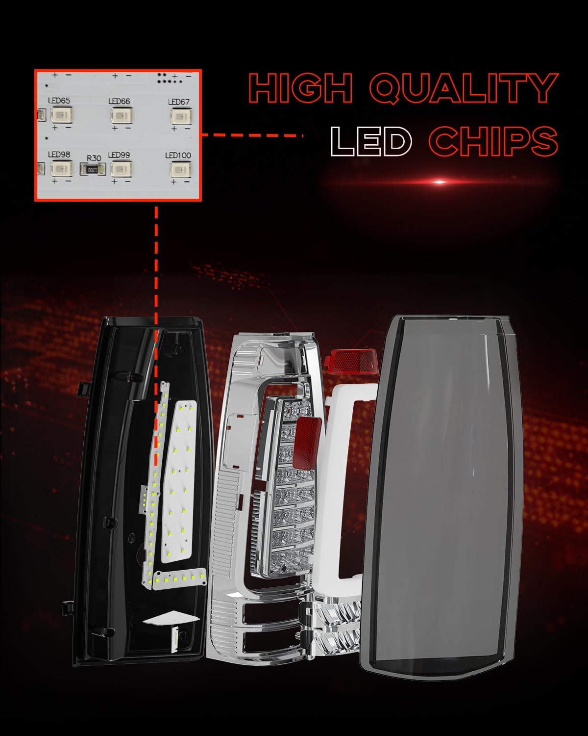 Smoked LED Tail Lights for 1988-1998 Chevy GMC C/K Pickup, 92-99 Suburban, 95-00 Tahoe, Full Size Blazer Yukon Cadillac Escalade Plug & Play-5