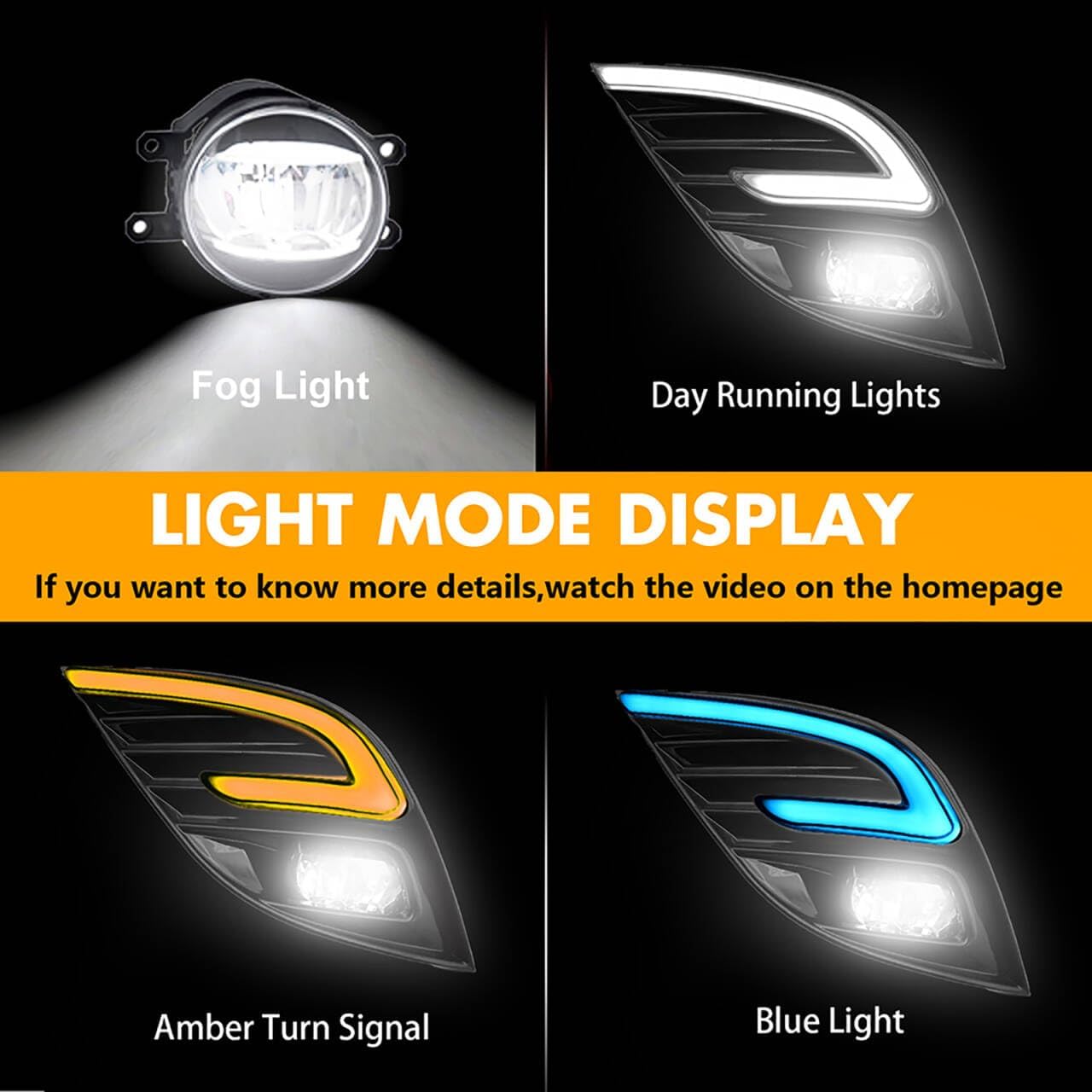 OKSIWA LED Fog Light with 3-Colors Day Running Light Compatible with 2018 2019 2020 Toyota Camry SE/XSE/TRD,Amber Turn Signal light, Blue light for Night,Front Bumper Fog Lamp Replacement Kit-2