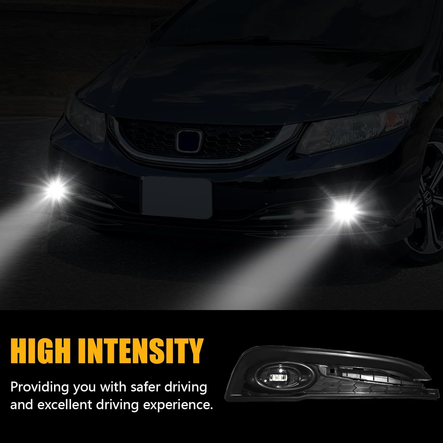 OKSIWA LED Fog Lights Fit for 2013 2014 2015 Honda Civic 4-Door Sedan, Front Bumper Driving Light Kit, Fog Lamps Replacement with Wiring Harness,Clear Lens,Plug and Play
