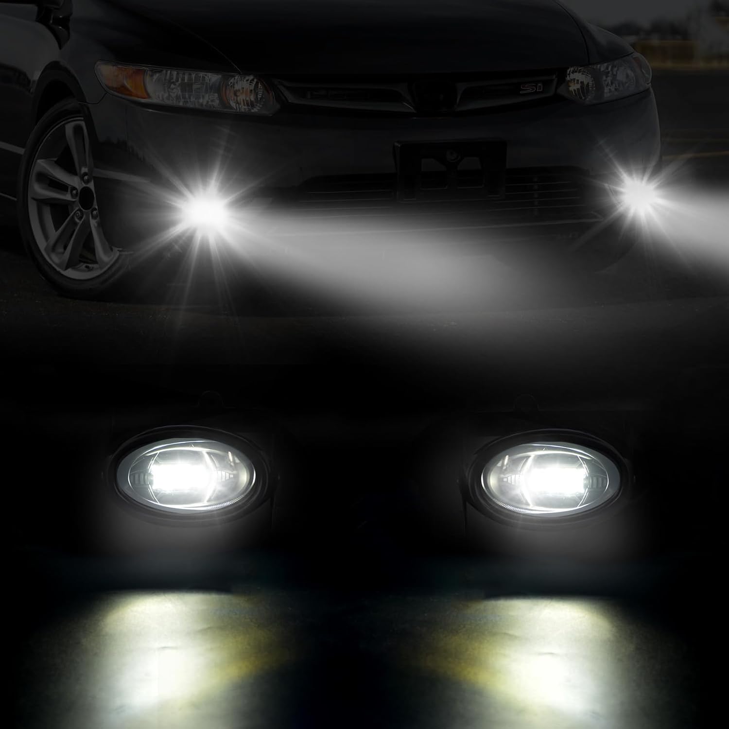 OKSIWA LED Fog Lights for 2006 2007 2008 Honda Civic Coupe 2DR,Front Bumper Driving Light kit,Fog Lamp Assembly Replacement with Switch,Wiring Harness,Plug and Play