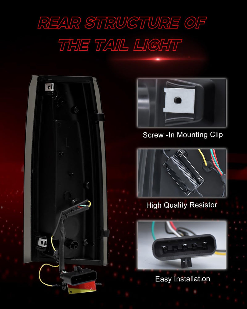 Smoked LED Tail Lights for 1988-1998 Chevy GMC C/K Pickup, 92-99 Suburban, 95-00 Tahoe, Full Size Blazer Yukon Cadillac Escalade Plug & Play-6