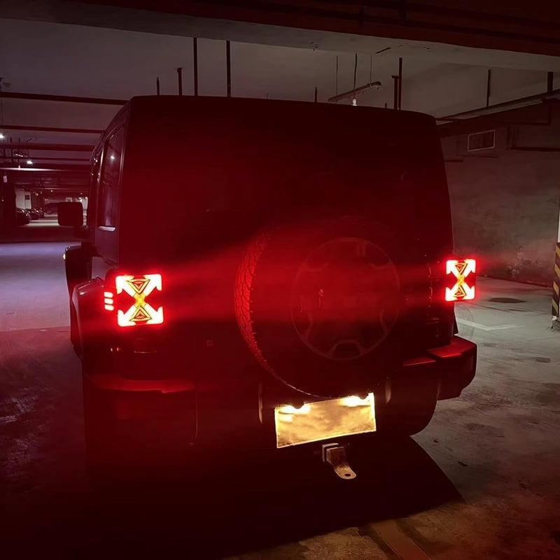 OKSIWA LED Tail Lights Fit For 2007-2018 Jeep Wrangler JK JKU Sport/Sahara/Rubicon, with Starting Dynamic Animation,Unique Shaped Design (X Clear)-6