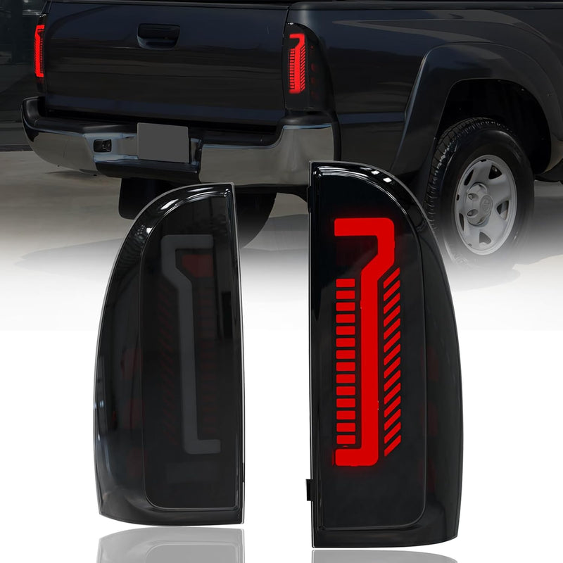 OKSIWA Sequential Full LED Tail Light Assembly for 2005-2015 Toyota Tacoma, 2nd Gen Tacoma - Animated, Dynamic Turn Signal, Brake, Reverse Lights - Smoked-1