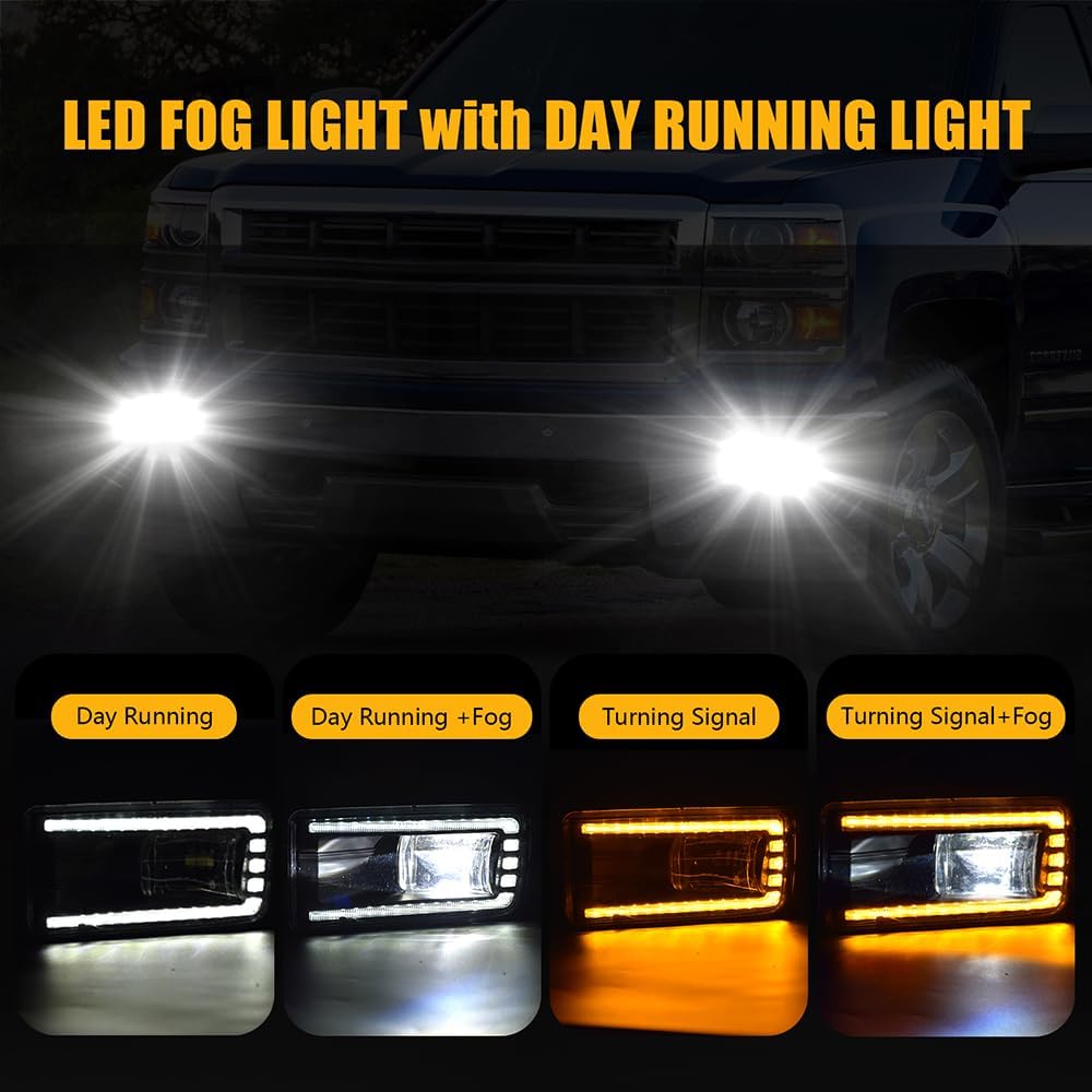 OKSIWA LED Fog Lights Assembly for Chevy 2007-2015 Silverado,2007-2013 Avalanche,2007-2020 Tahoe,2007-2015 Suburban Daytime Running Light Turn Signal for Chevrolet 1 Pair Fog Lamps