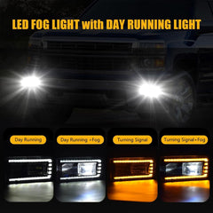 DOT Compliant LED Fog Lights with DRL & Turn Signal for 2007-2015 Chevy Silverado Tahoe Suburban,2007-2013 Avalanche Plug & Play-2