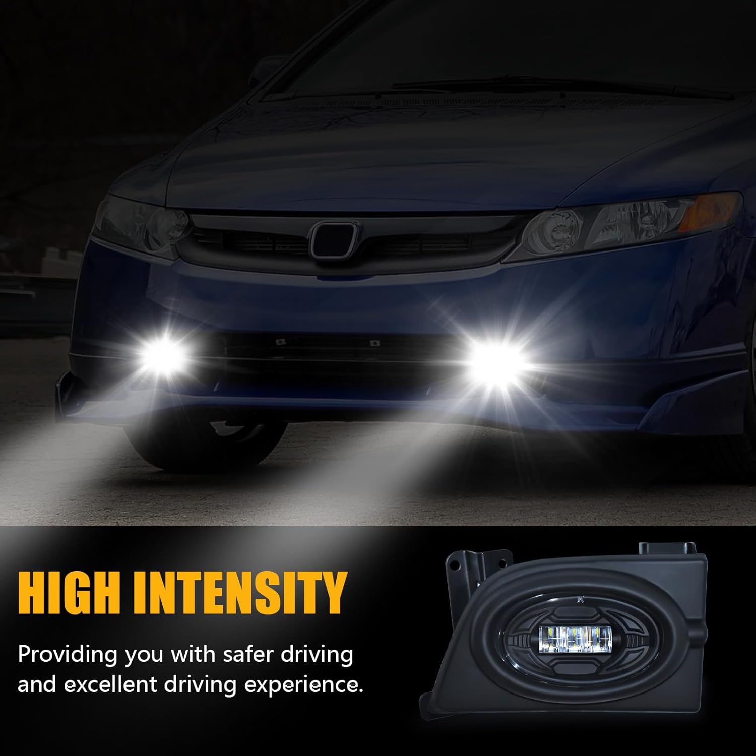 OKSIWA LED Fog Lights Fit for 2006 2007 2008 Honda Civic 4-Door Sedan, Front Bumper Driving Light Kit,Fog Lamps Assembly Replacement with Wiring Harness,Clear Lens，Plug and Play-3