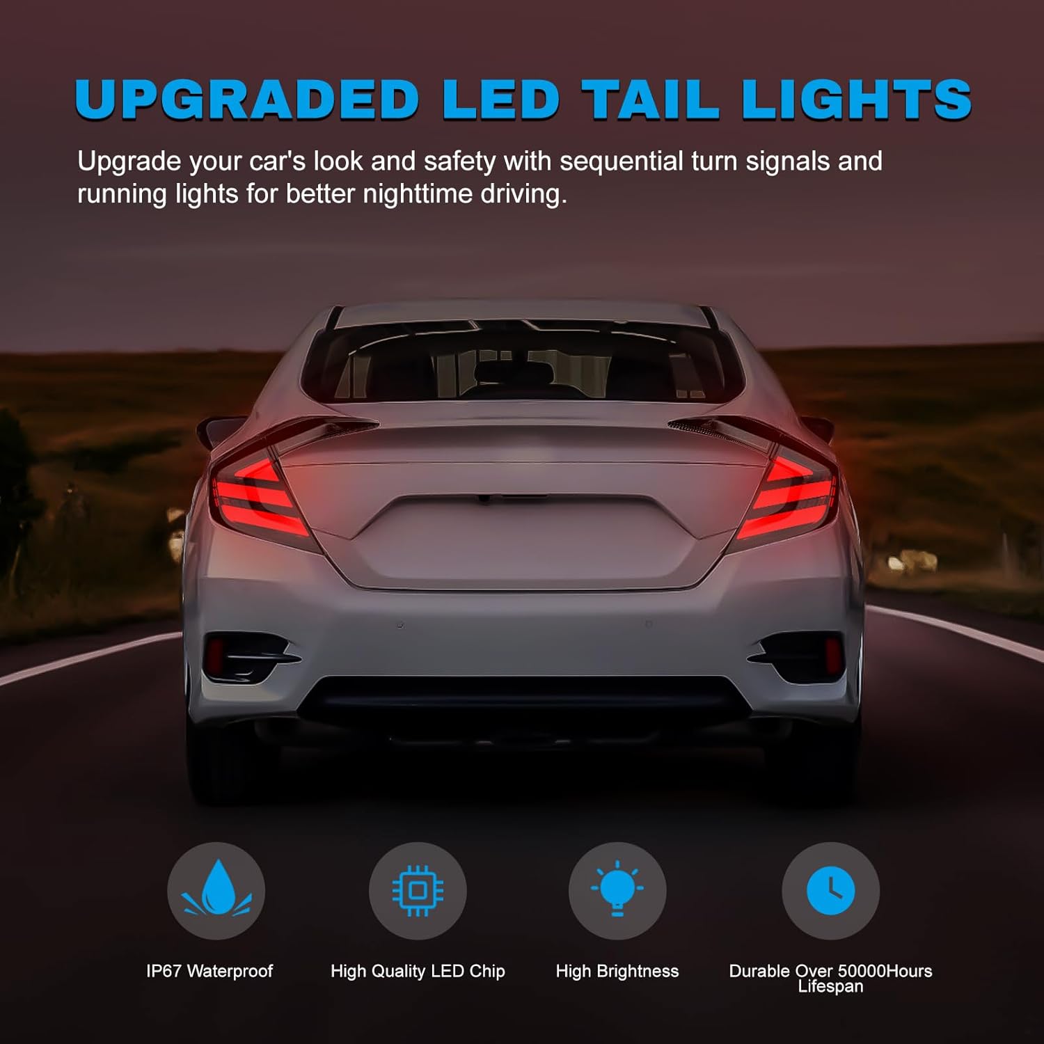 OKSIWA LED Tail Lights for Honda Civic 10th Gen Sedan 2016-2021,Rear Tail Lamps Assembly with Starting Animated,One Pair Sequential LED Turn Signal,Smoked(Not Fit Hatchback & Type R)