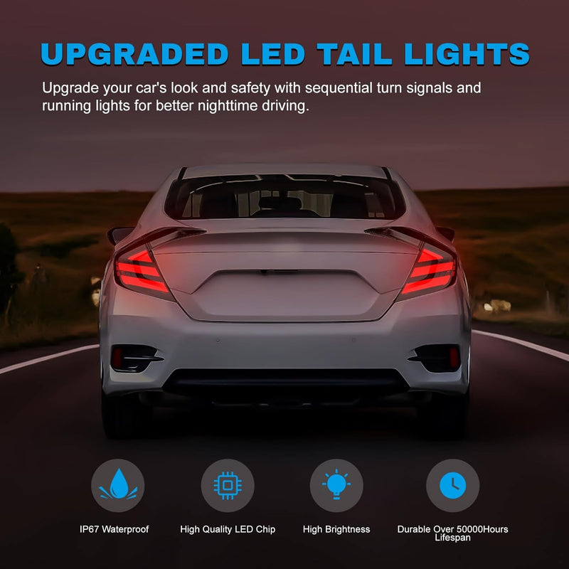 OKSIWA LED Tail Lights for Honda Civic 10th Gen Sedan 2016-2021,Rear Tail Lamps Assembly with Starting Animated,One Pair Sequential LED Turn Signal,Smoked(Not Fit Hatchback & Type R)-4