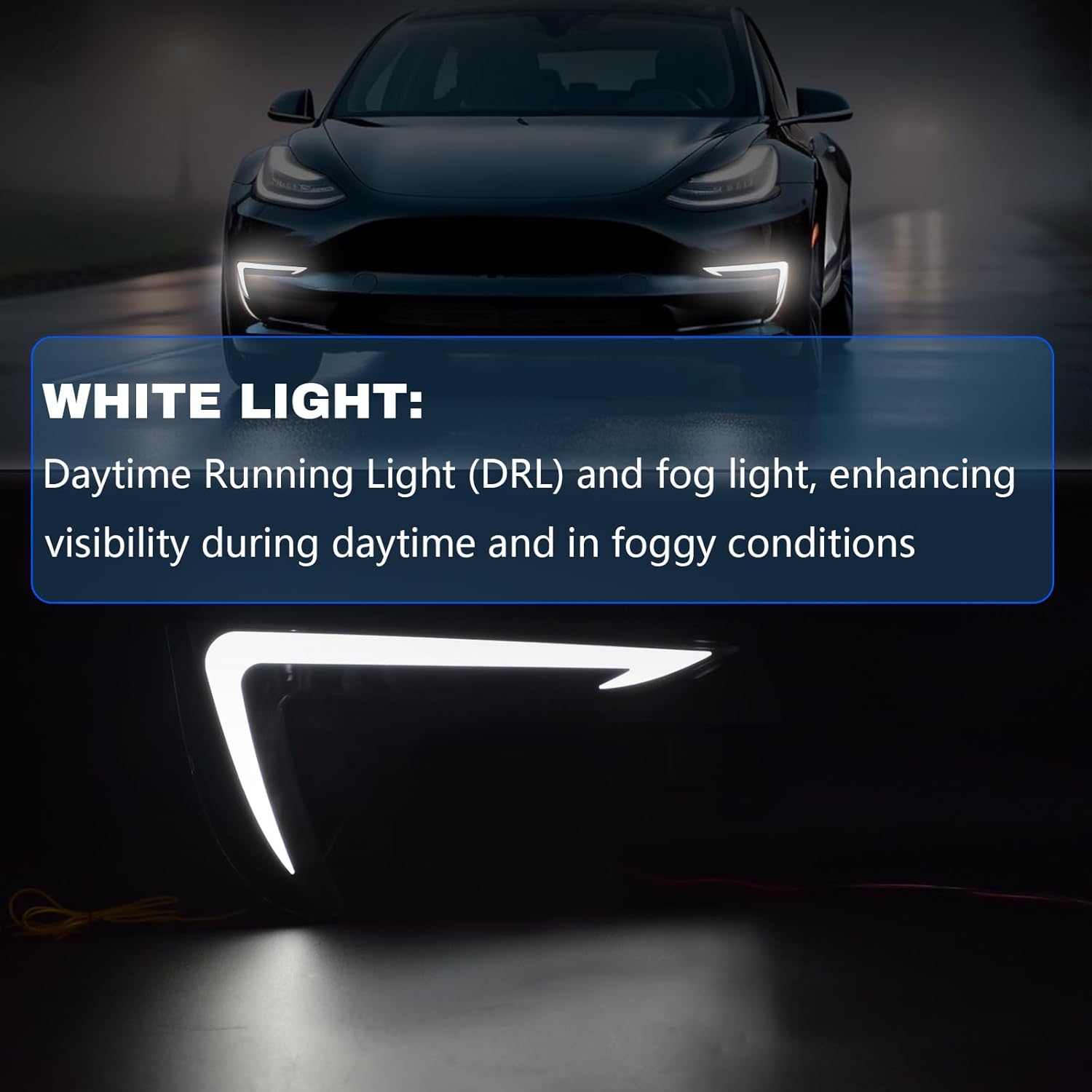 OKSIWA 2 Color LED Daytime Running Lights Compatible with 2018-2024 Tesla Model 3, Front Driving DRL Lamps Assembly with Turn Signals, Night Running Light, Dynamic Start-Up Animation, (1 Pair)-4