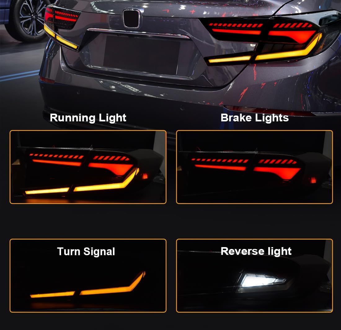 OKSIWA Full LED Tail Lights for Honda Accord 2018 2019 2020 2021 2022 (10th & 10.5th Gen) | 18-22 Accord Rear Lights with Start-Up Animation, Turn Signals, Brake Lights, and Reverse Lights