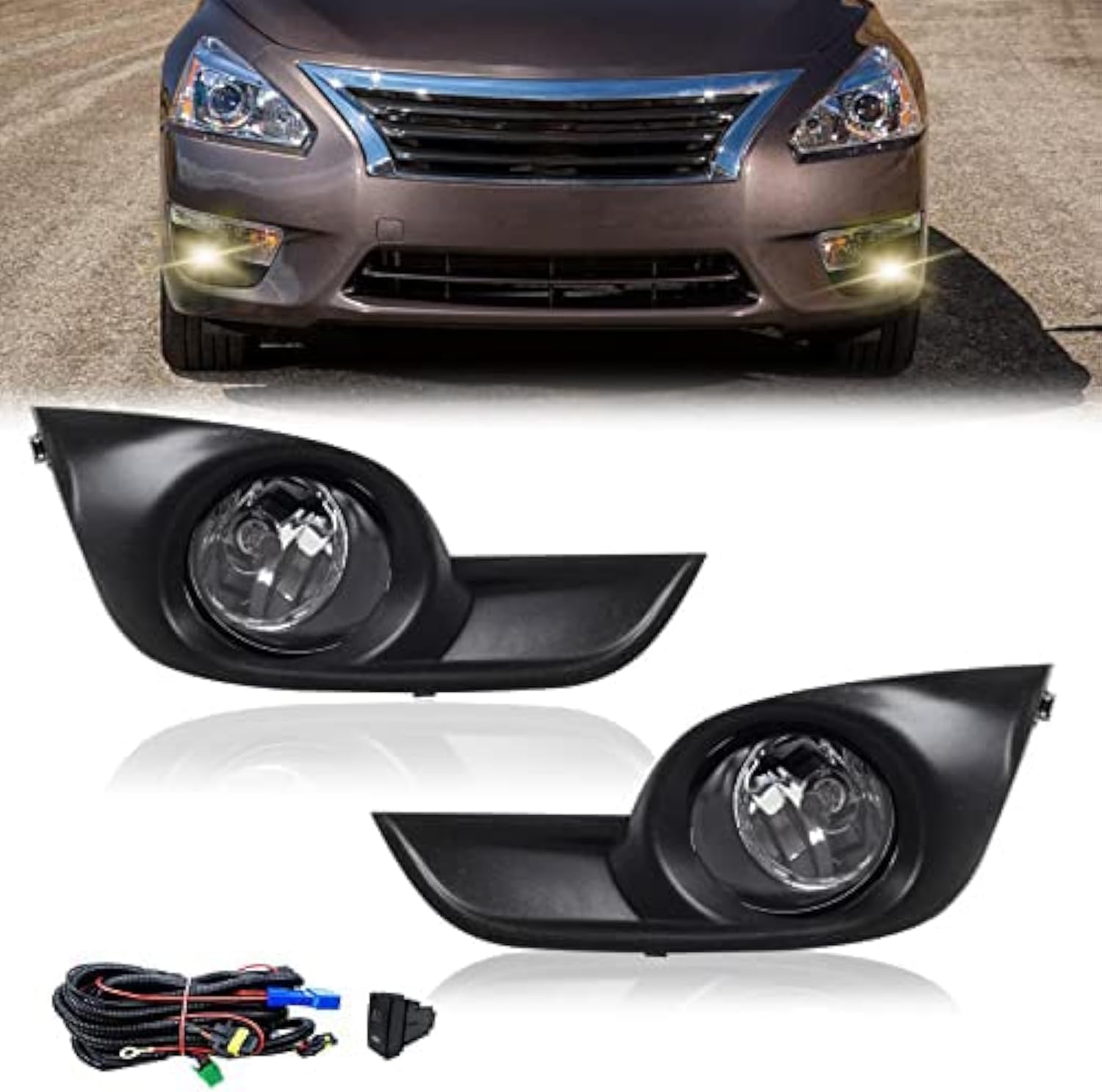 OKSIWA Fog Lights Assembly Replacement For 2013 2014 2015 Altima Fog Light Replacement with 12V 55W H11 Bulbs Wiring Harness and Switch