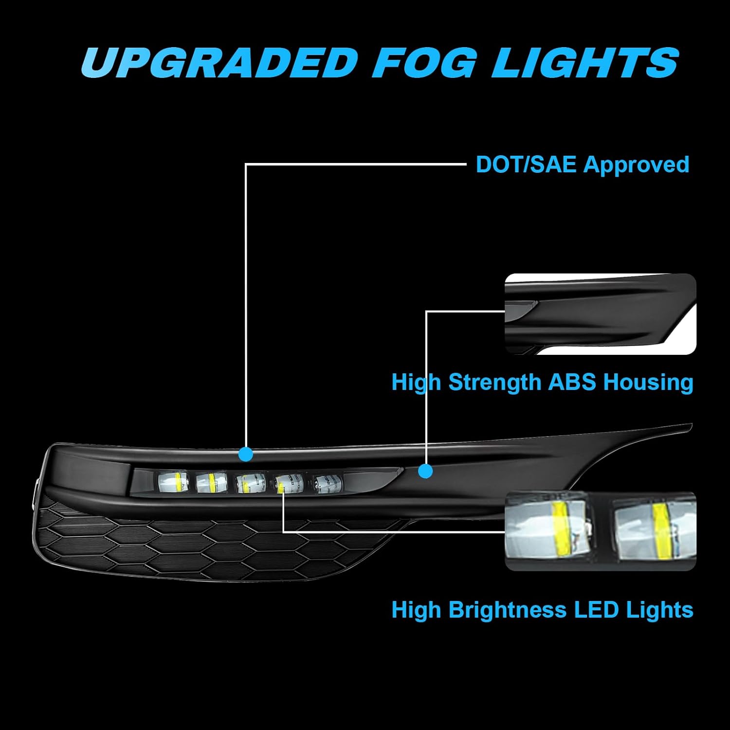 OKSIWA LED Fog Light for 2016 2017 Honda Accord Sedan 4 Door, Front Bumper Driving Light Kit,Fog Lamps Assembly Replacement with Switch,Wiring Harness,Plug and Play-4